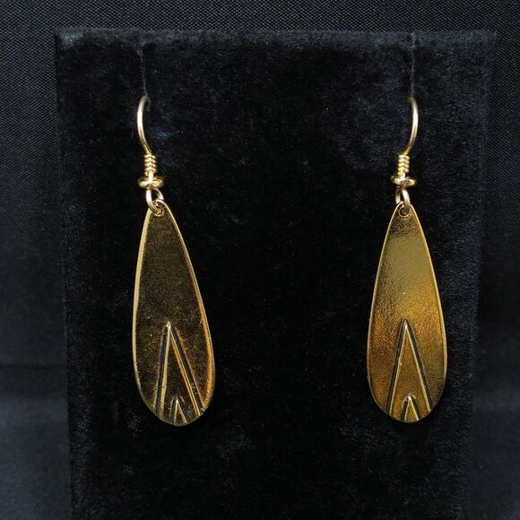 Vintage Laurel Burch Geometric Design Earrings, Gold Plated, 1980s Jewelry - Picture 8 of 10